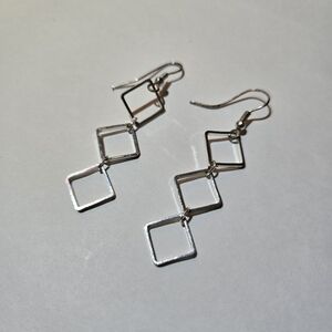Silver Square Drop Earrings